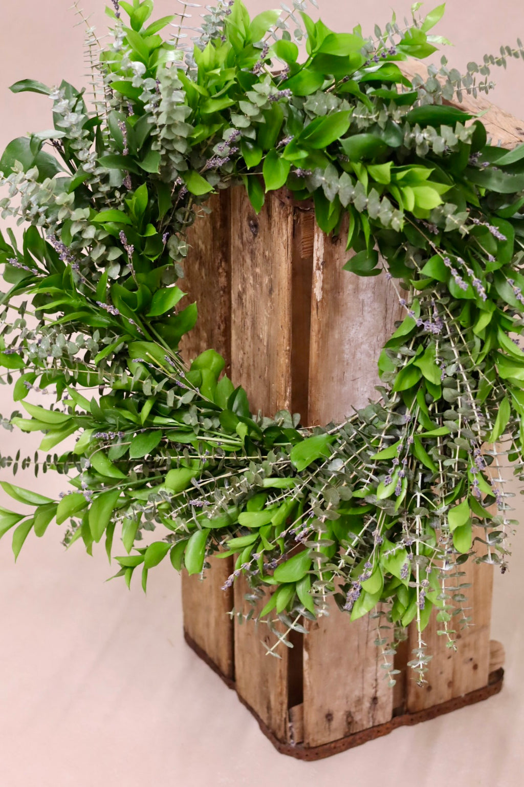 Baby Blue Eucalyptus Israeli Ruscus and Dried Lavender Wreath