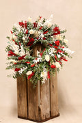 Baby Blue Eucalyptus Bleached Cardo and Red Flower Wreath