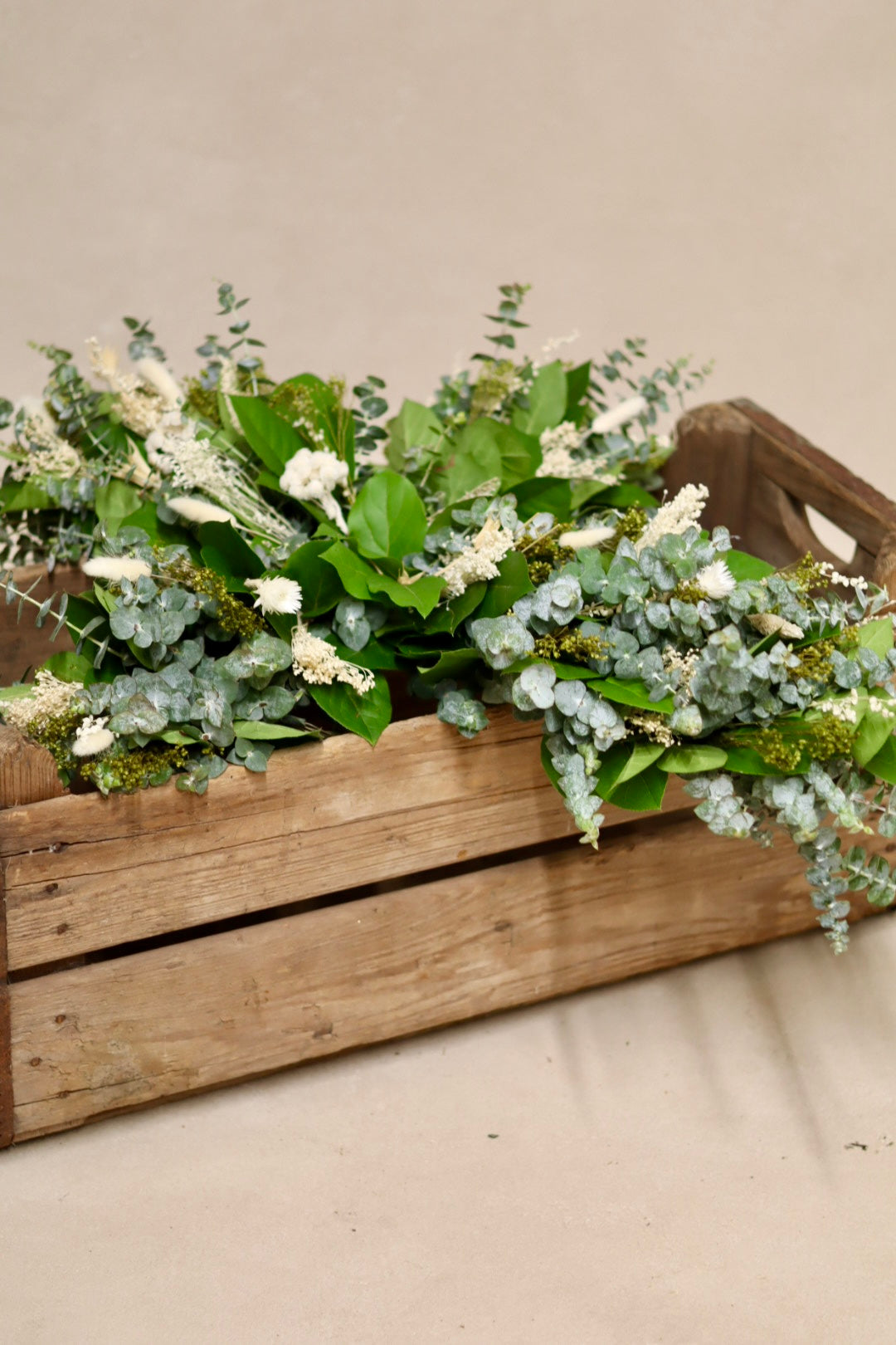 Baby Blue Eucalyptus Salal and White Flower Cross