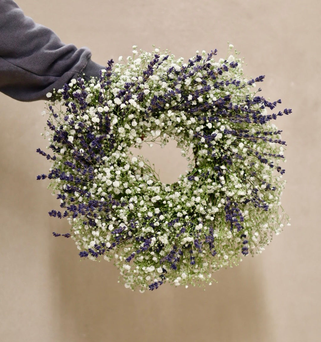 12" Baby’s Breath and Dried Lavender Grapevine Wreath