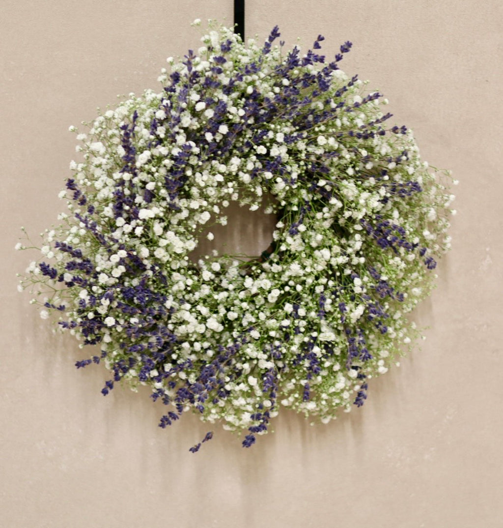 12" Baby’s Breath and Dried Lavender Grapevine Wreath